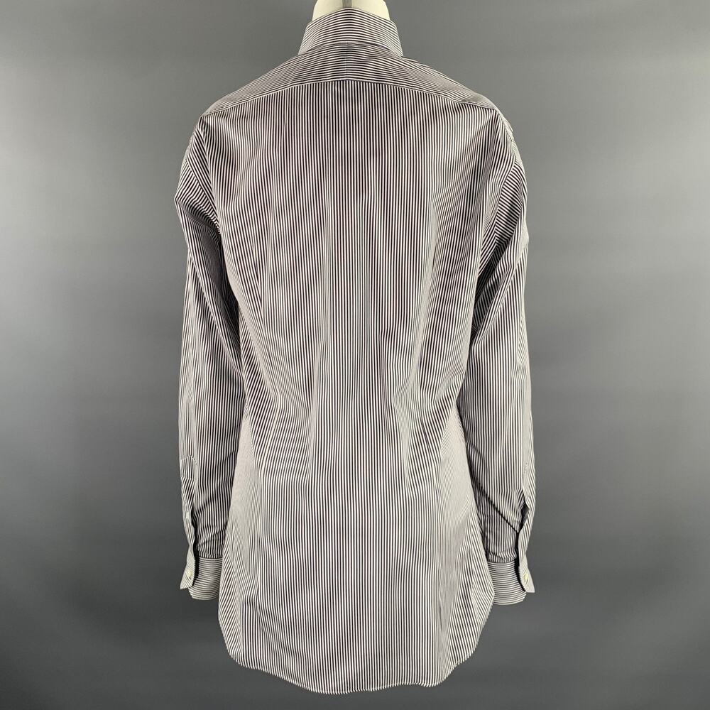 HAMILTON Size S Off White Blue & Brown Stripe Cotton Long Sleeve Shirt - Picture 3 of 4